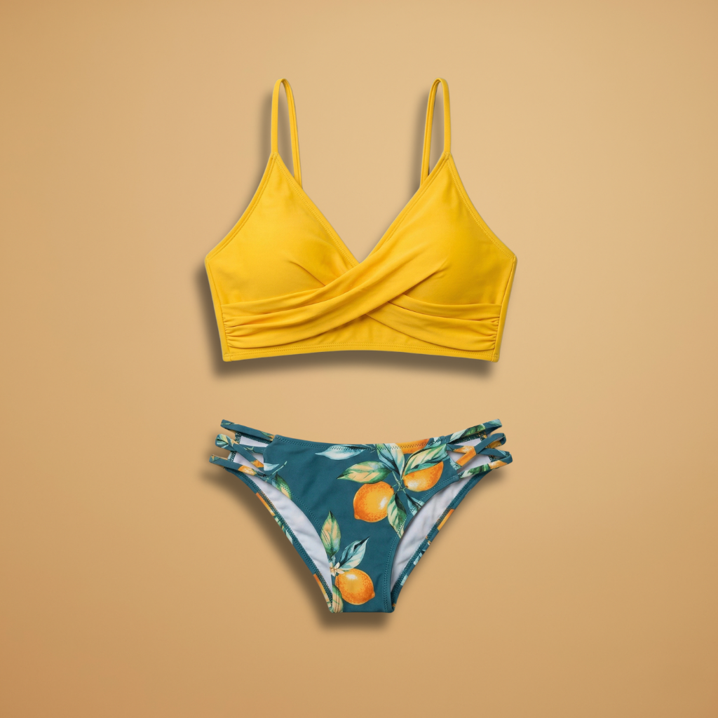 Women's Bikini Set with Crisscross and Floral Pattern