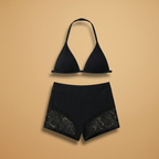 Women's Bikini Set with Halter Neck Top and Lace Trim