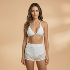 Women's Bikini Set with Halter Neck Top and Lace Trim