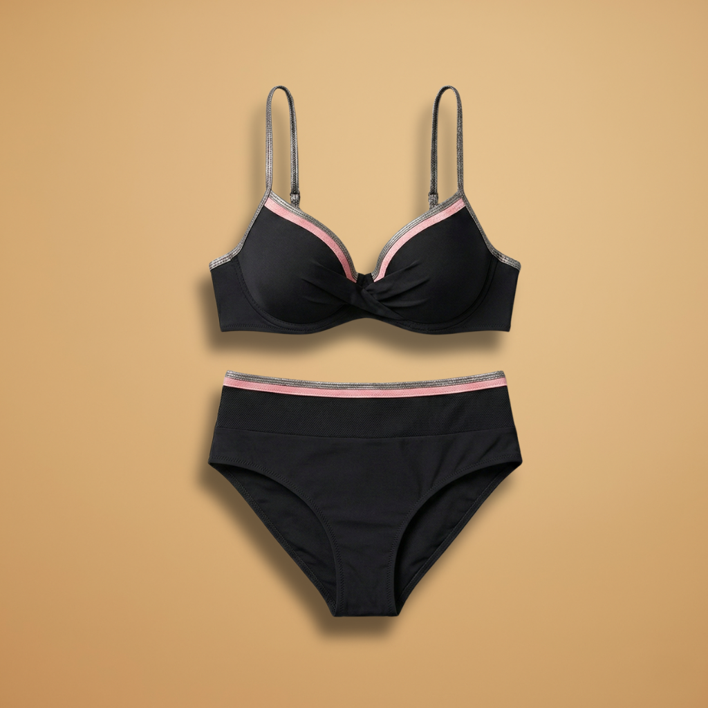Women’s Bikini Set with Metallic Accents and Adjustable Straps