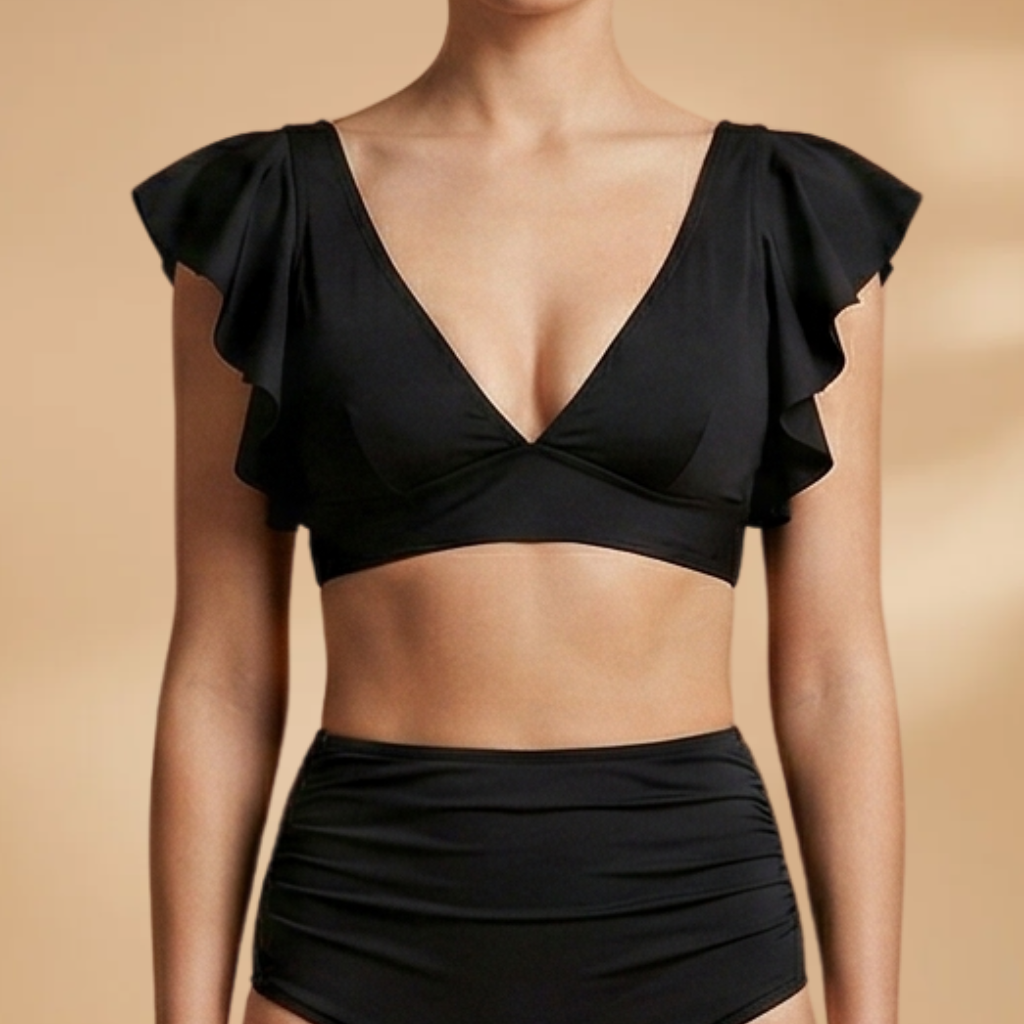 Women’s Bikini with High Waist and Ruffled Sleeves
