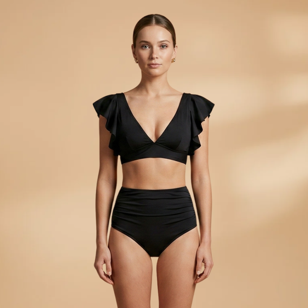 Women’s Bikini with High Waist and Ruffled Sleeves