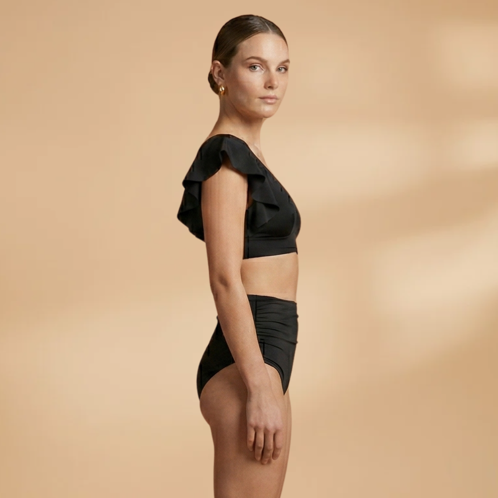 Women’s Bikini with High Waist and Ruffled Sleeves