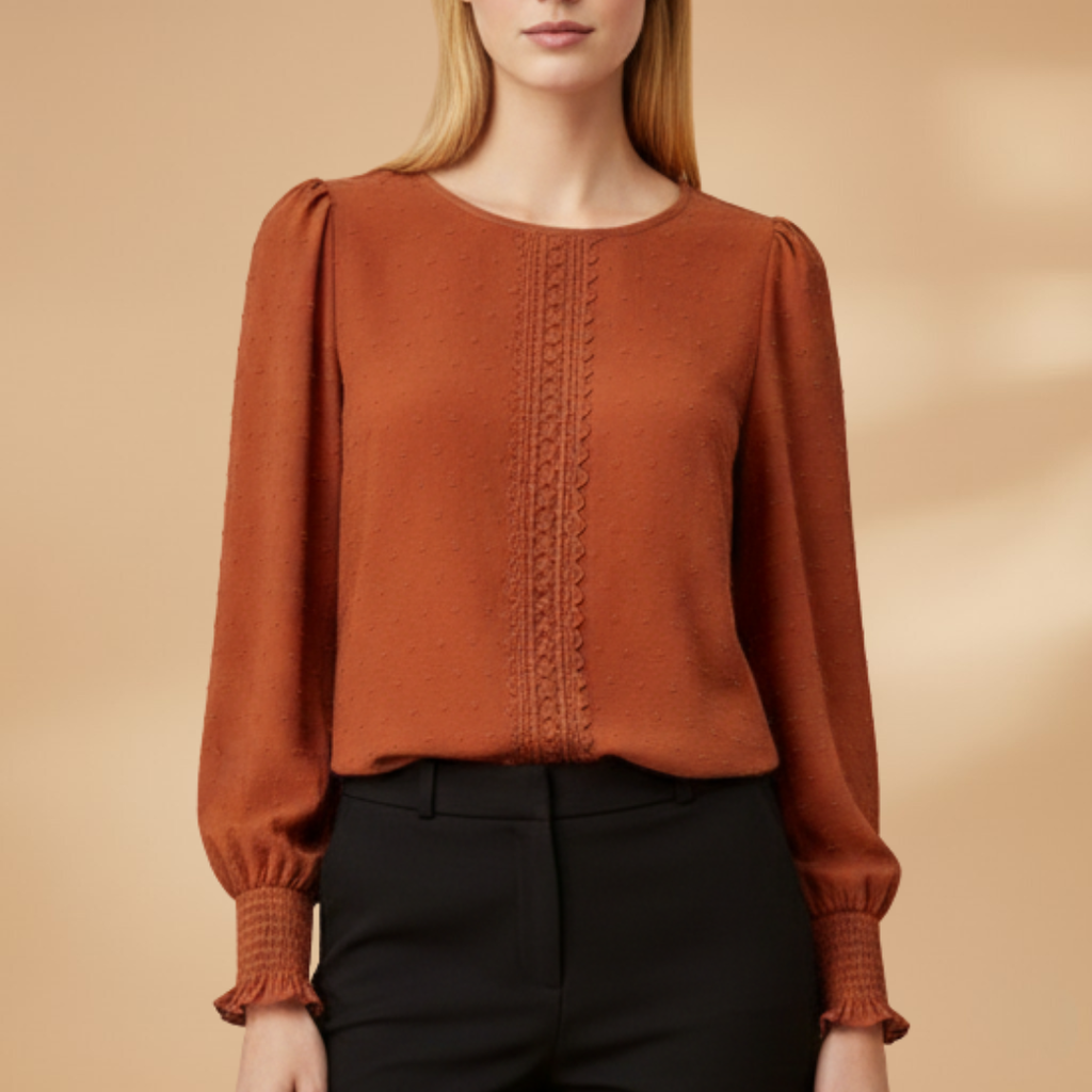 Women’s Blouse with Fine Embroidery and Elastic Sleeves