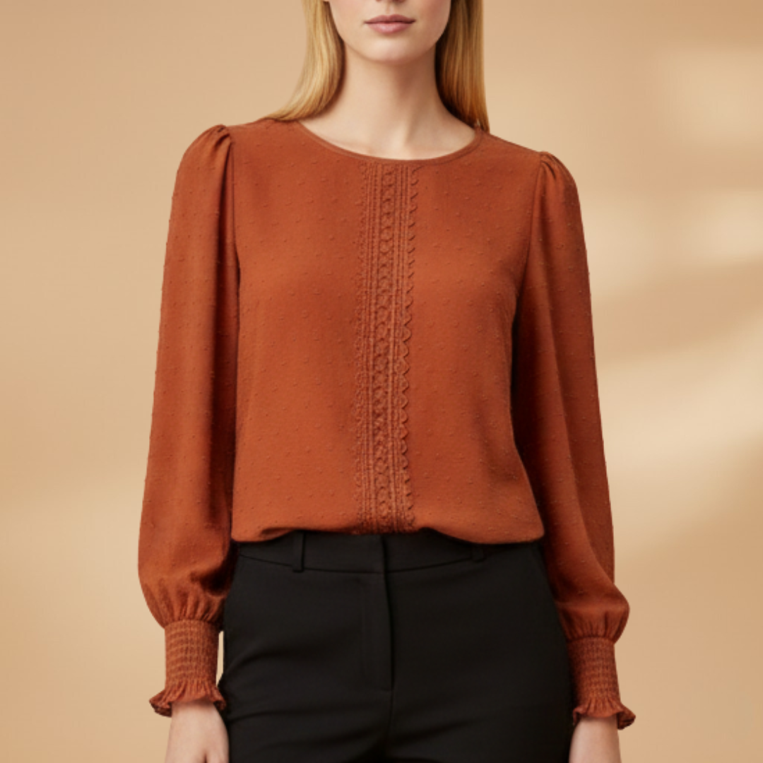 Women’s Blouse with Fine Embroidery and Elastic Sleeves