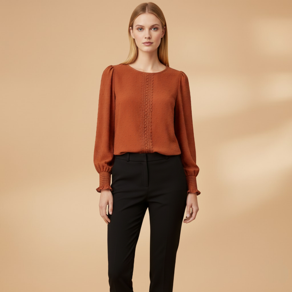 Women’s Blouse with Fine Embroidery and Elastic Sleeves