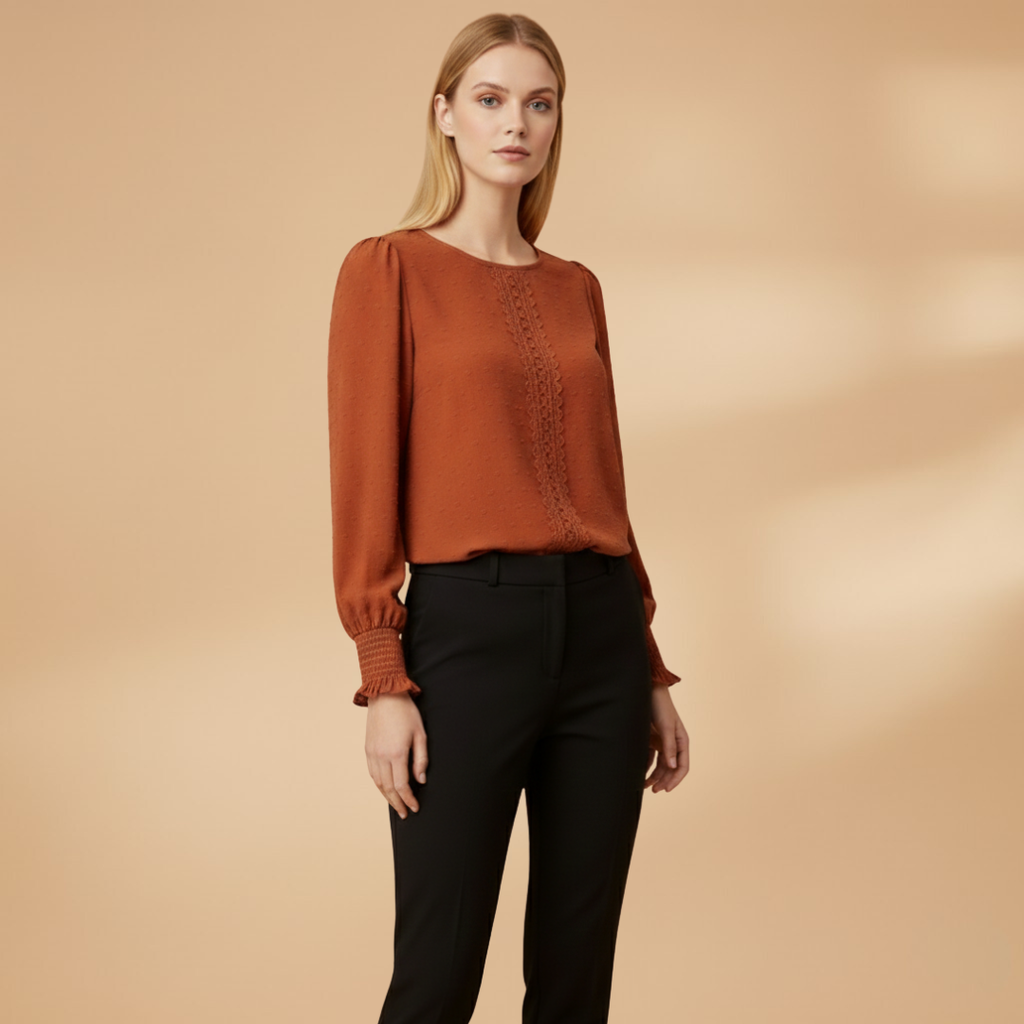 Women’s Blouse with Fine Embroidery and Elastic Sleeves