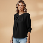 Women's Blouse with Puff Sleeves and Pleats for Elegant Styling