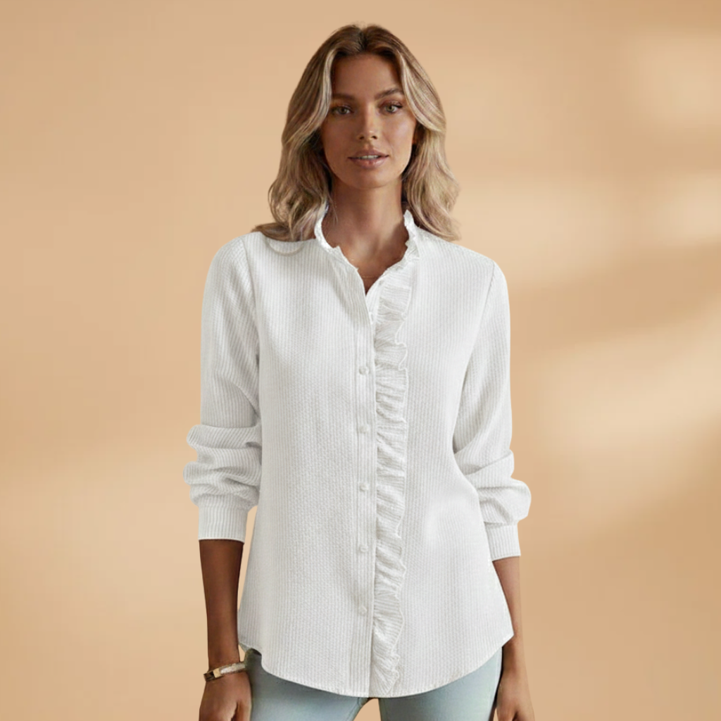 Women's Blouse with Ruffles and Button Placket