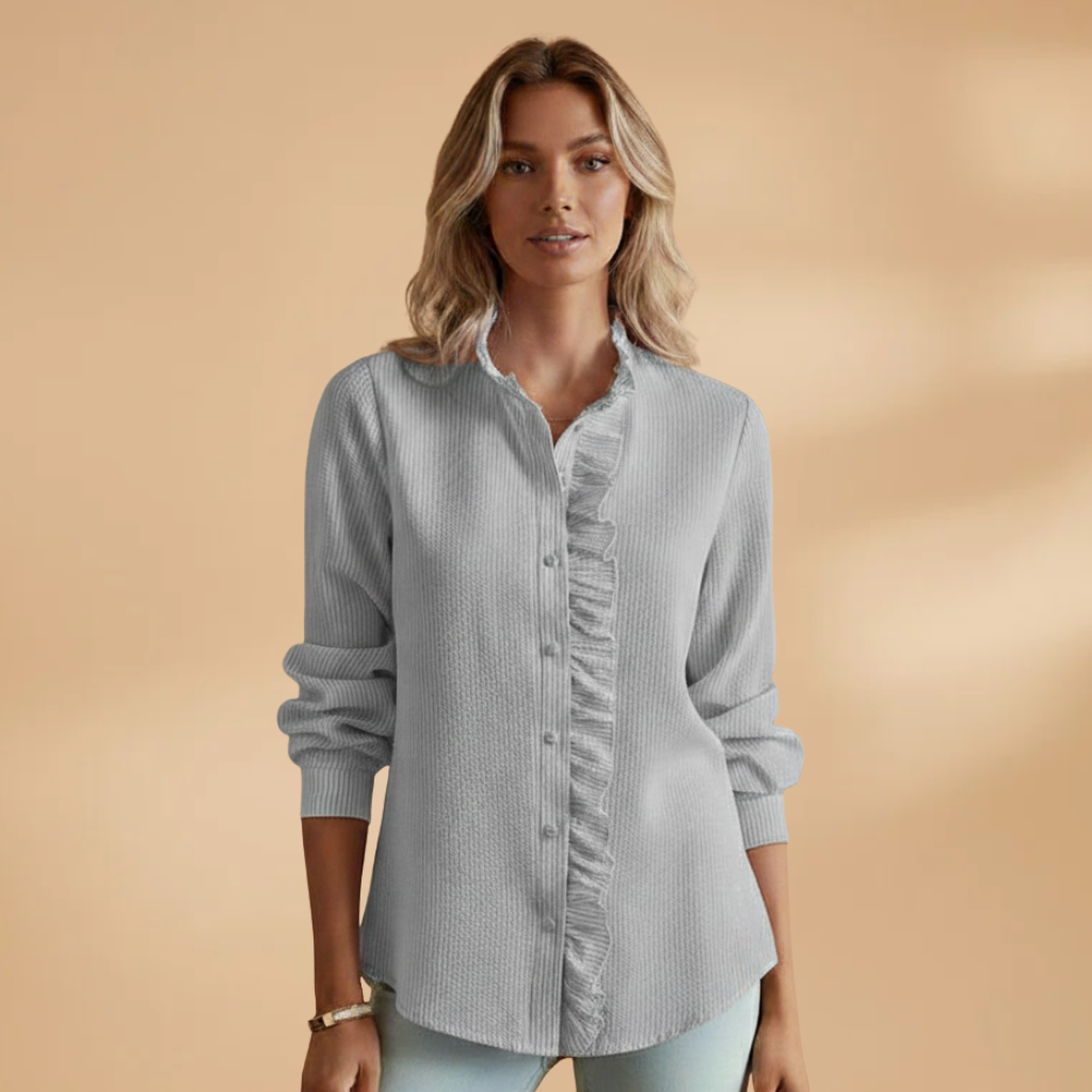 Women's Blouse with Ruffles and Button Placket