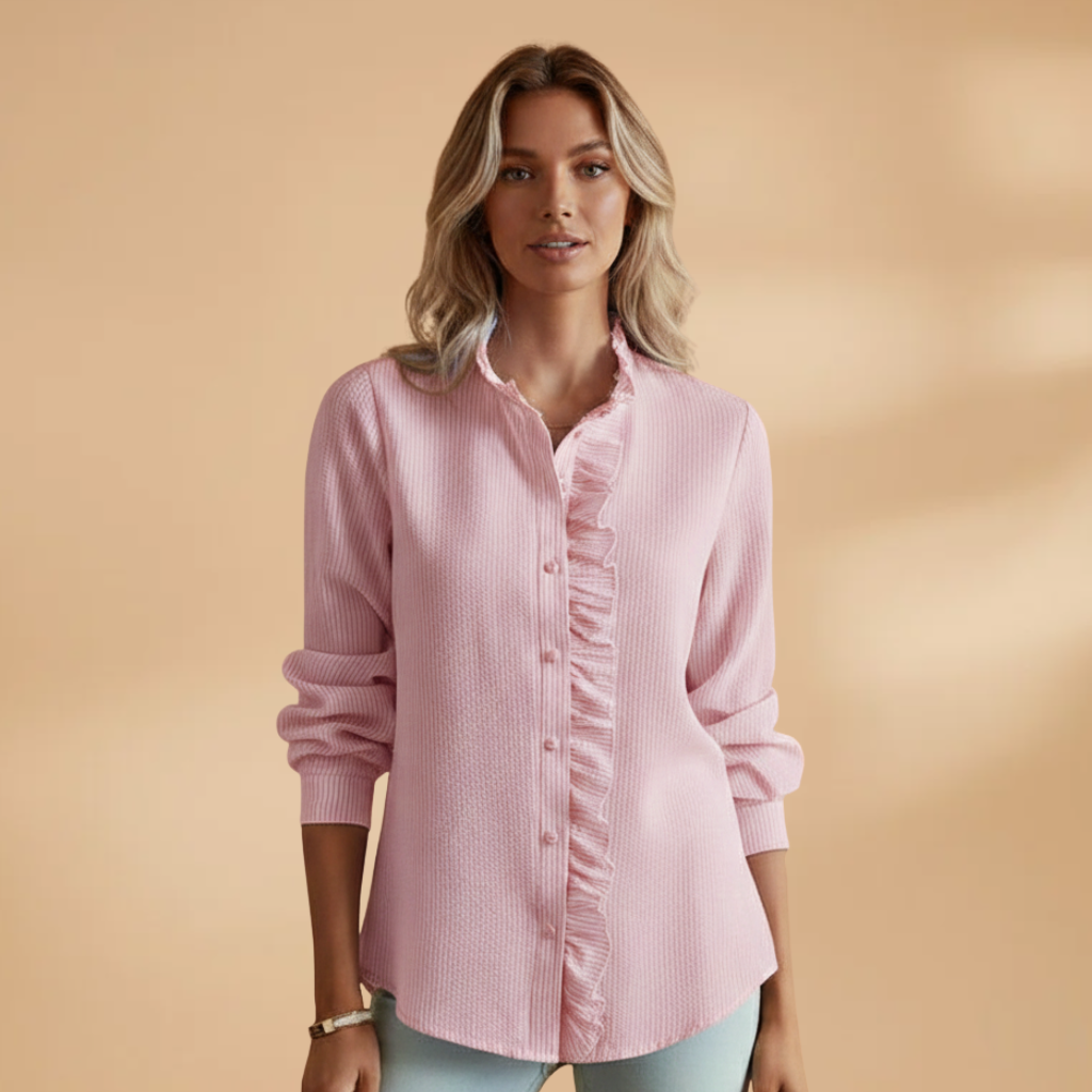 Women's Blouse with Ruffles and Button Placket