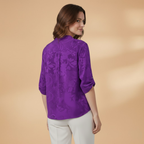 Women’s Blouse with Stand Collar and Front Pocket