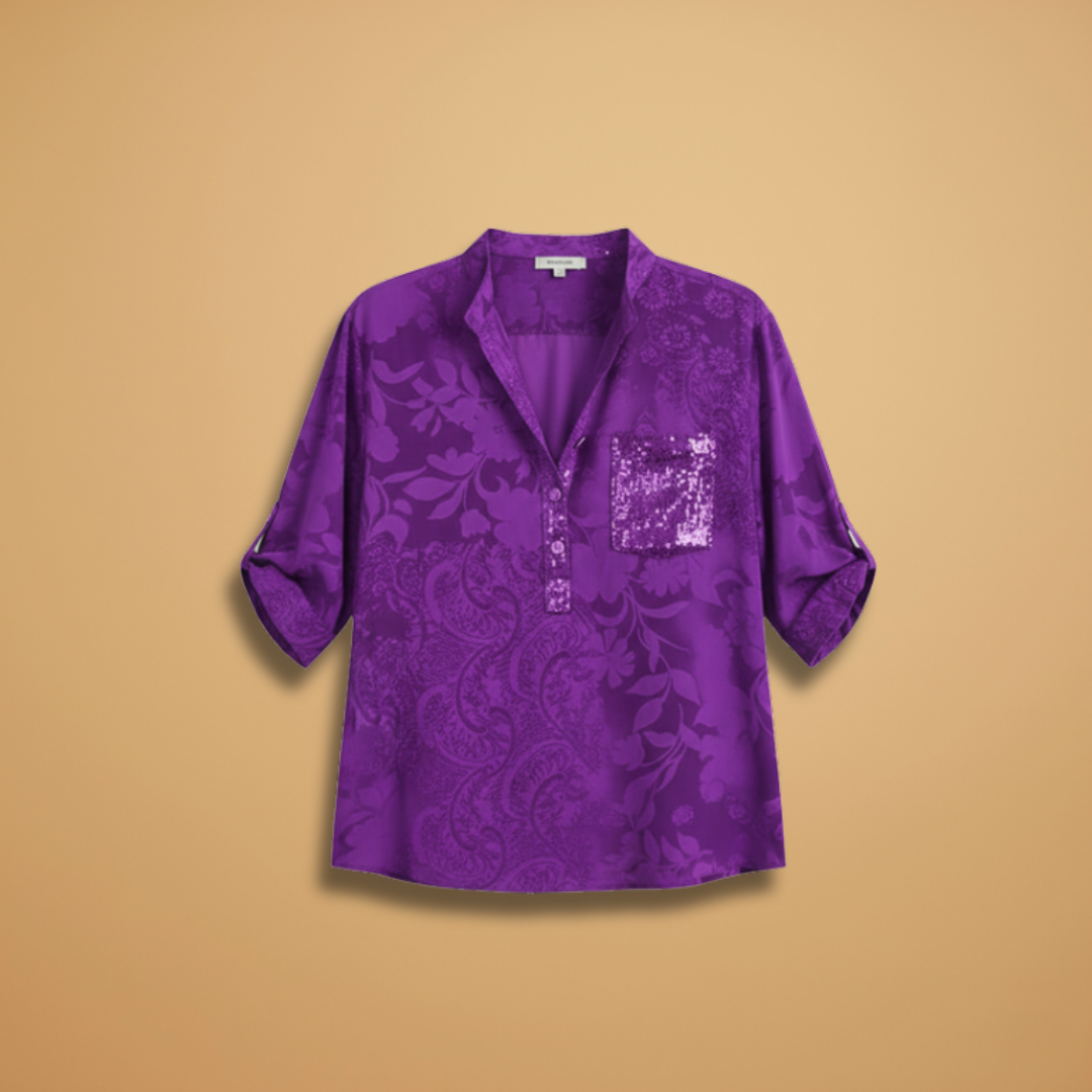 Women’s Blouse with Stand Collar and Front Pocket