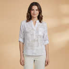Women’s Blouse with Stand Collar and Front Pocket