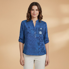 Women’s Blouse with Stand Collar and Front Pocket