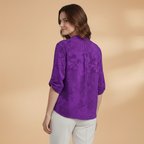 Women’s Blouse with Stand Collar and Front Pocket
