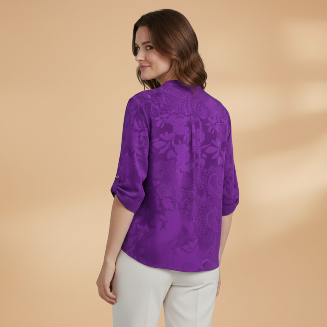 Women’s Blouse with Stand Collar and Front Pocket