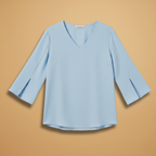 Women's Blouse with V-Neck and 3/4 Sleeves for Spring