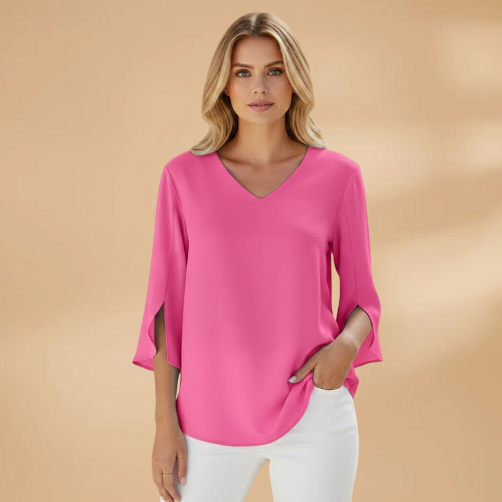 Women's Blouse with V-Neck and 3/4 Sleeves for Spring