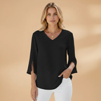 Women's Blouse with V-Neck and 3/4 Sleeves for Spring