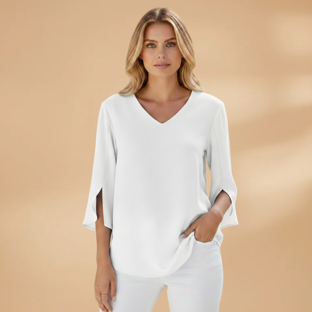 Women's Blouse with V-Neck and 3/4 Sleeves for Spring