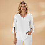Women's Blouse with V-Neck and 3/4 Sleeves for Spring