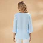 Women's Blouse with V-Neck and 3/4 Sleeves for Spring
