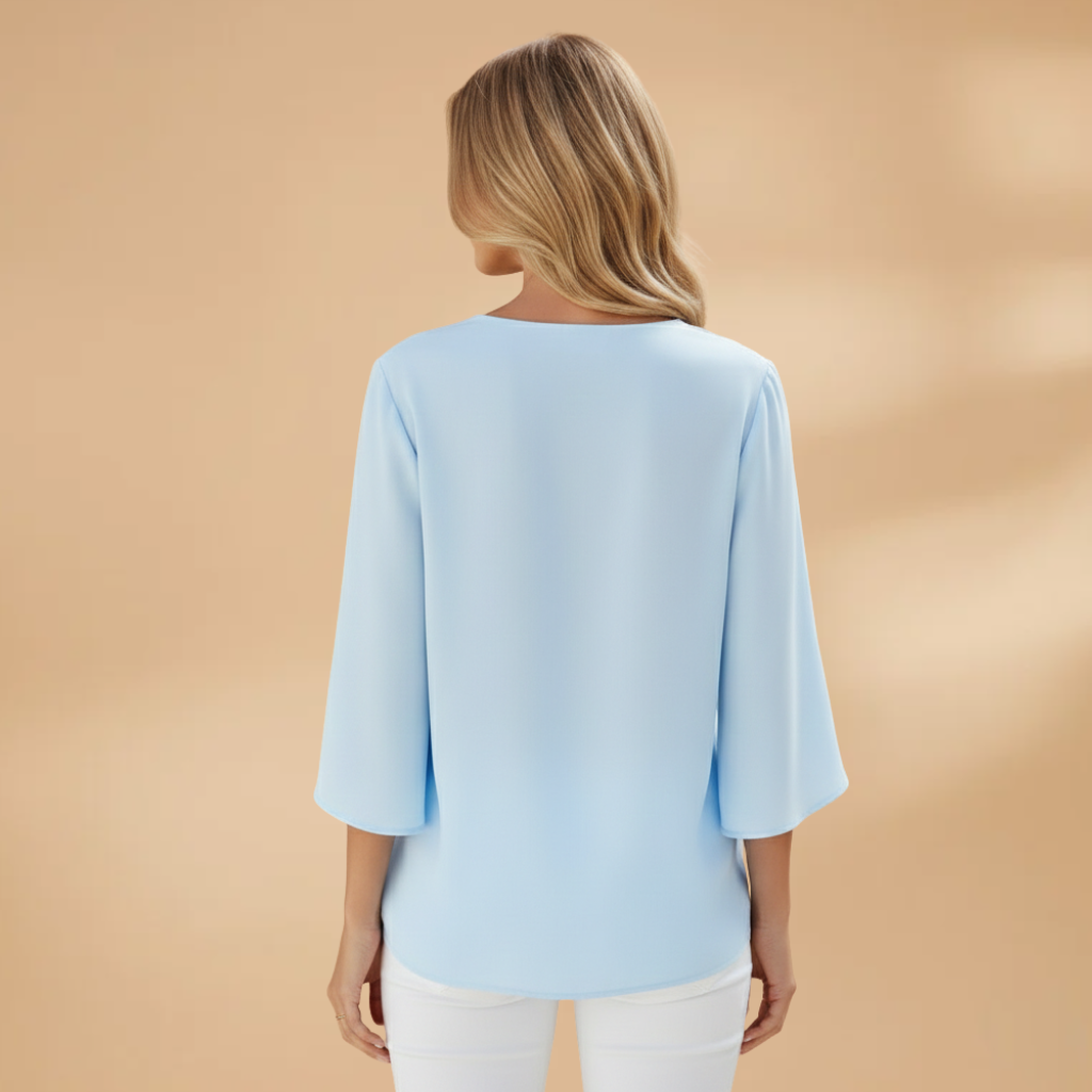 Women's Blouse with V-Neck and 3/4 Sleeves for Spring