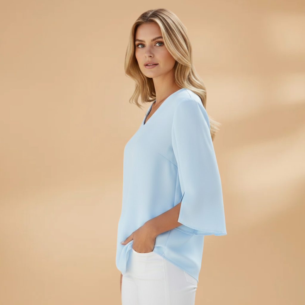 Women's Blouse with V-Neck and 3/4 Sleeves for Spring