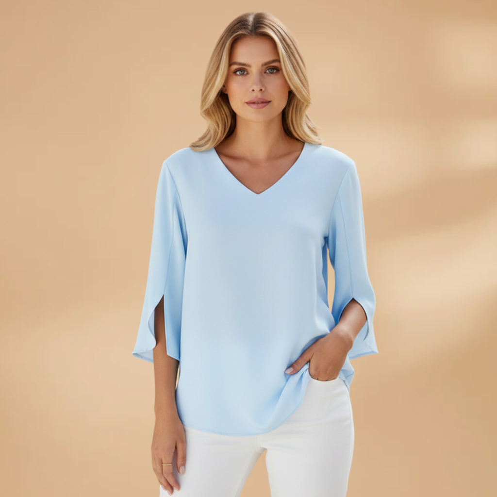 Women's Blouse with V-Neck and 3/4 Sleeves for Spring