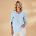 Women's Blouse with V-Neck and 3/4 Sleeves for Spring