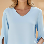 Women's Blouse with V-Neck and 3/4 Sleeves for Spring