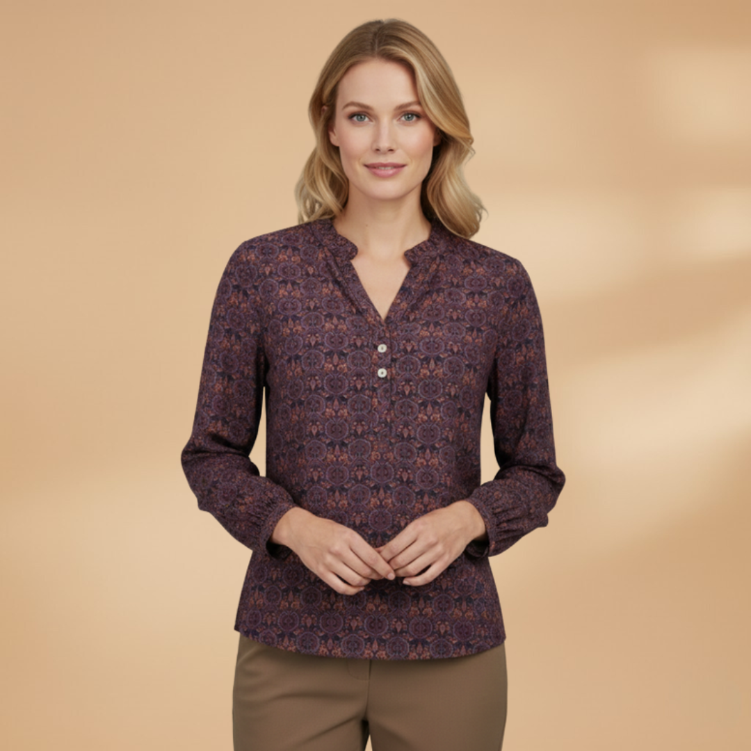 Women’s Blouse with Vintage Print and Long Sleeves