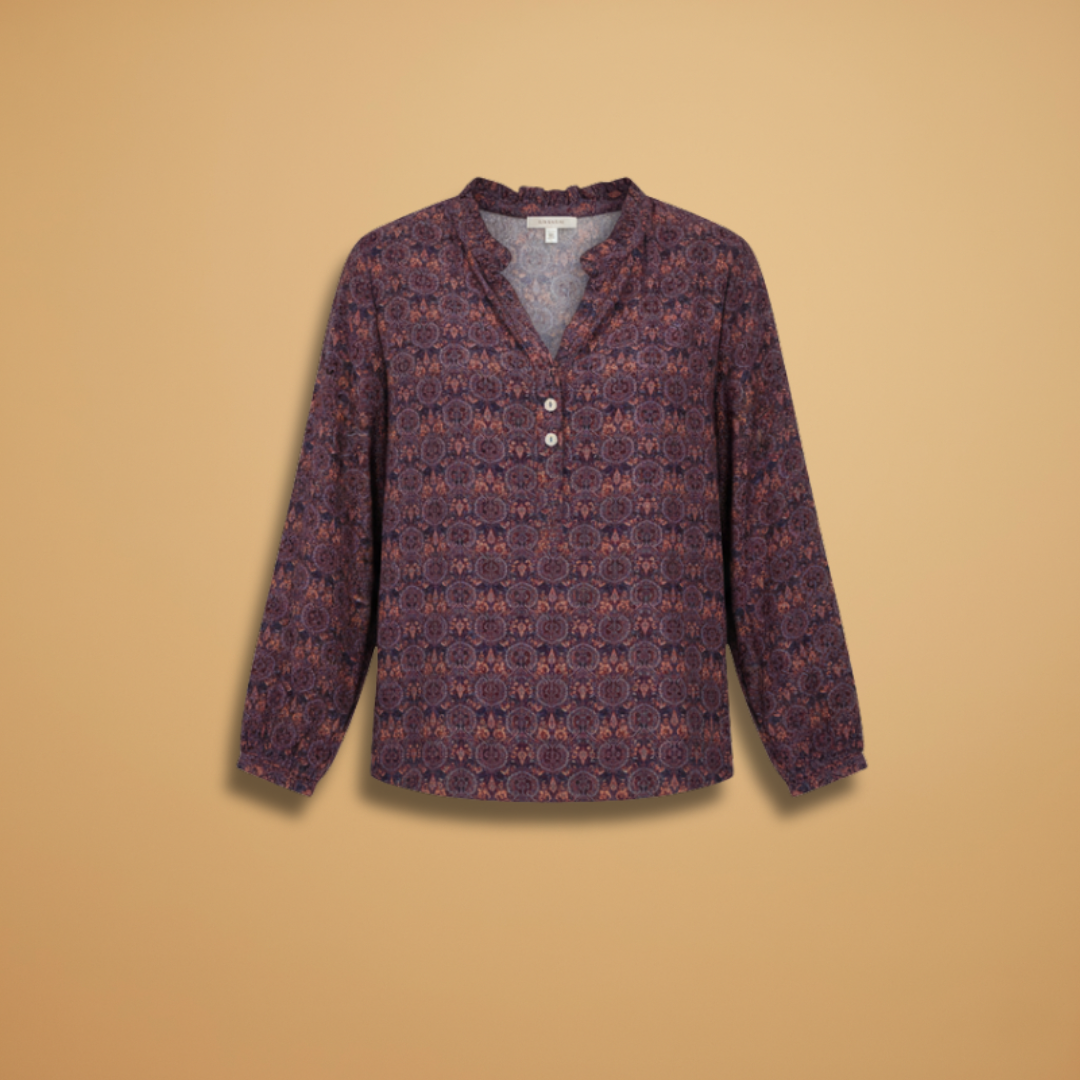 Women’s Blouse with Vintage Print and Long Sleeves