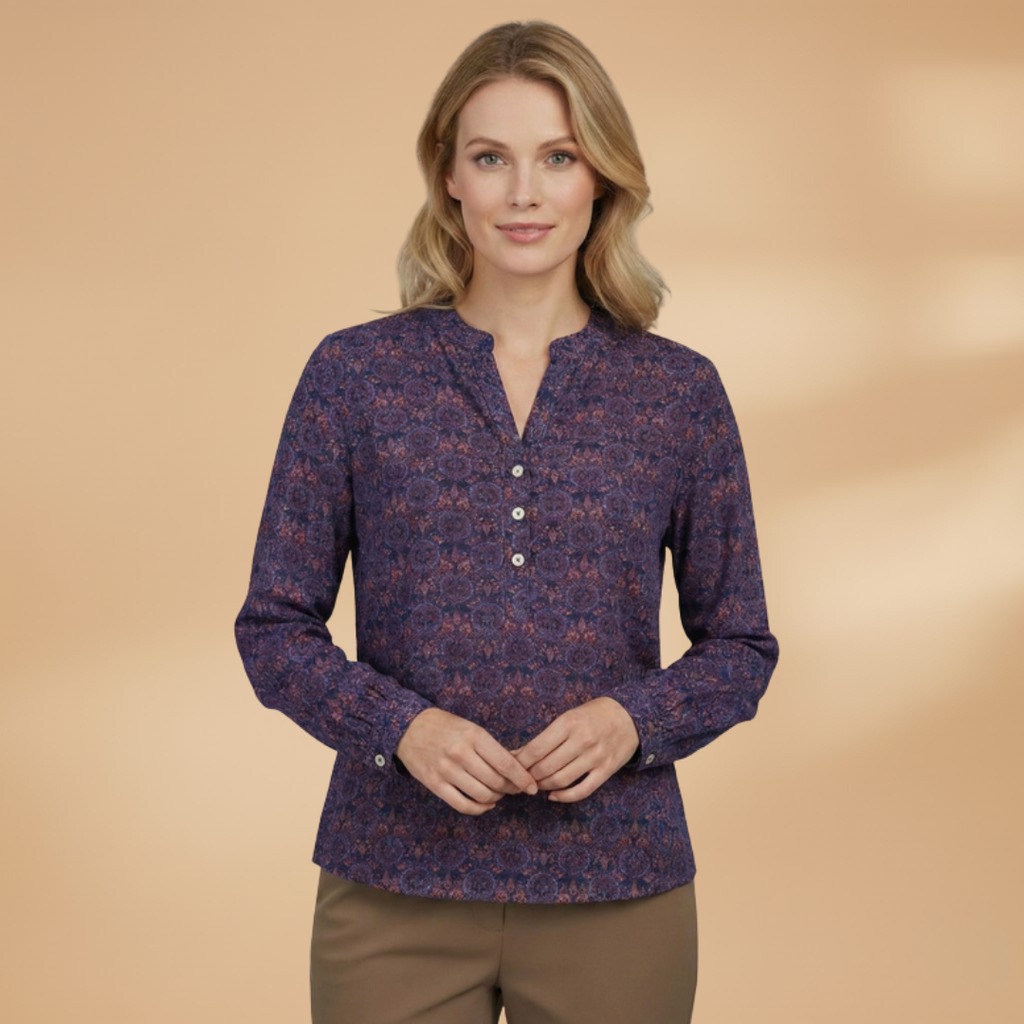 Women’s Blouse with Vintage Print and Long Sleeves