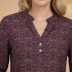 Women’s Blouse with Vintage Print and Long Sleeves