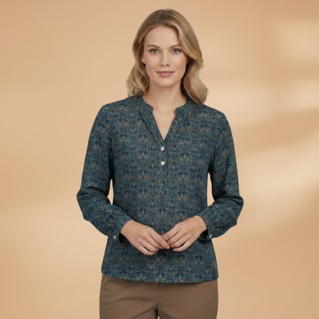 Women’s Blouse with Vintage Print and Long Sleeves