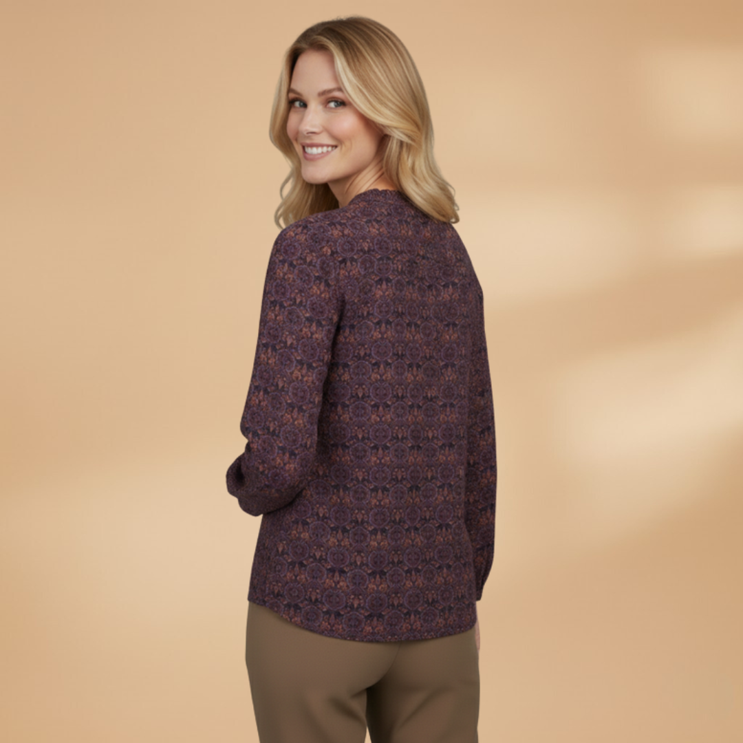 Women’s Blouse with Vintage Print and Long Sleeves