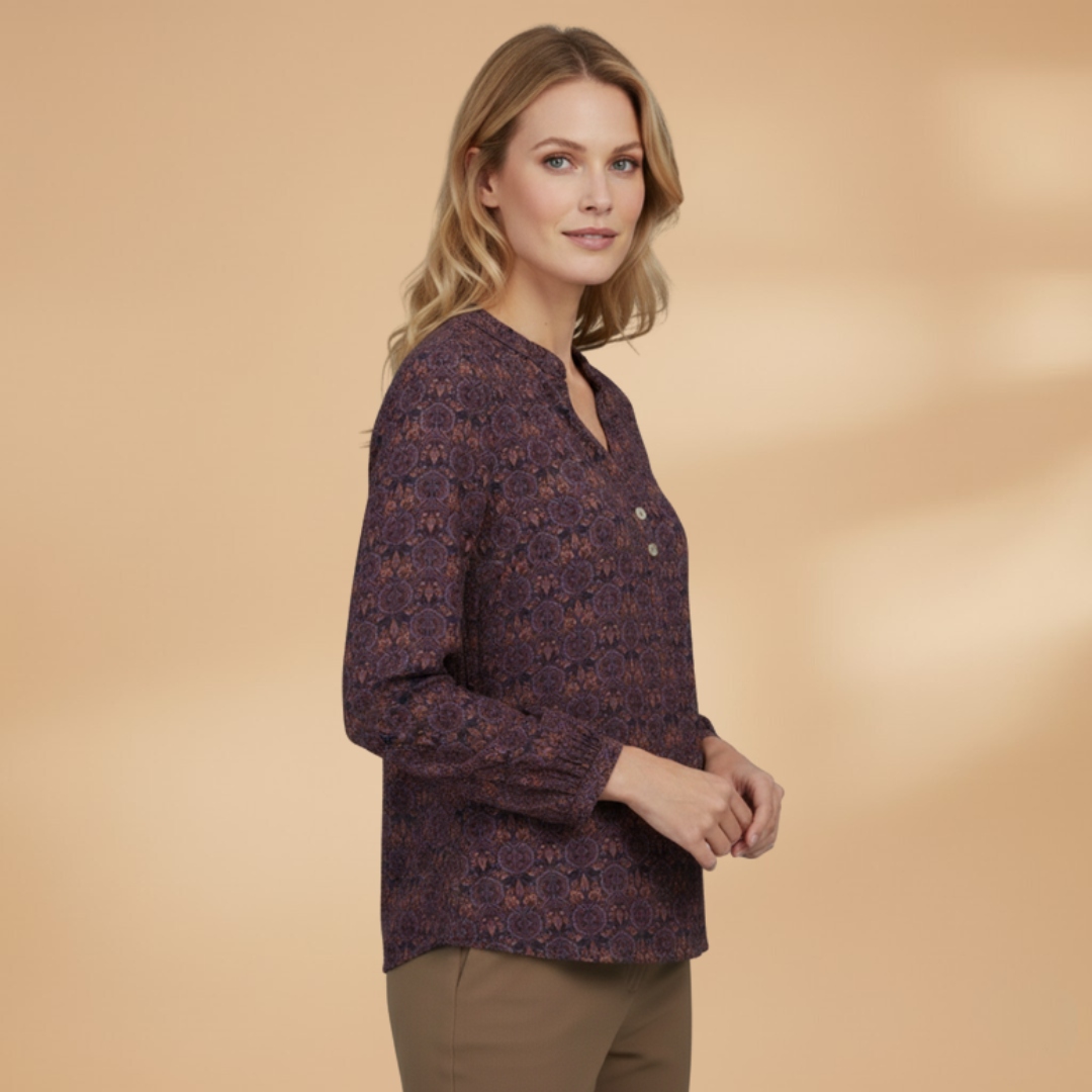 Women’s Blouse with Vintage Print and Long Sleeves