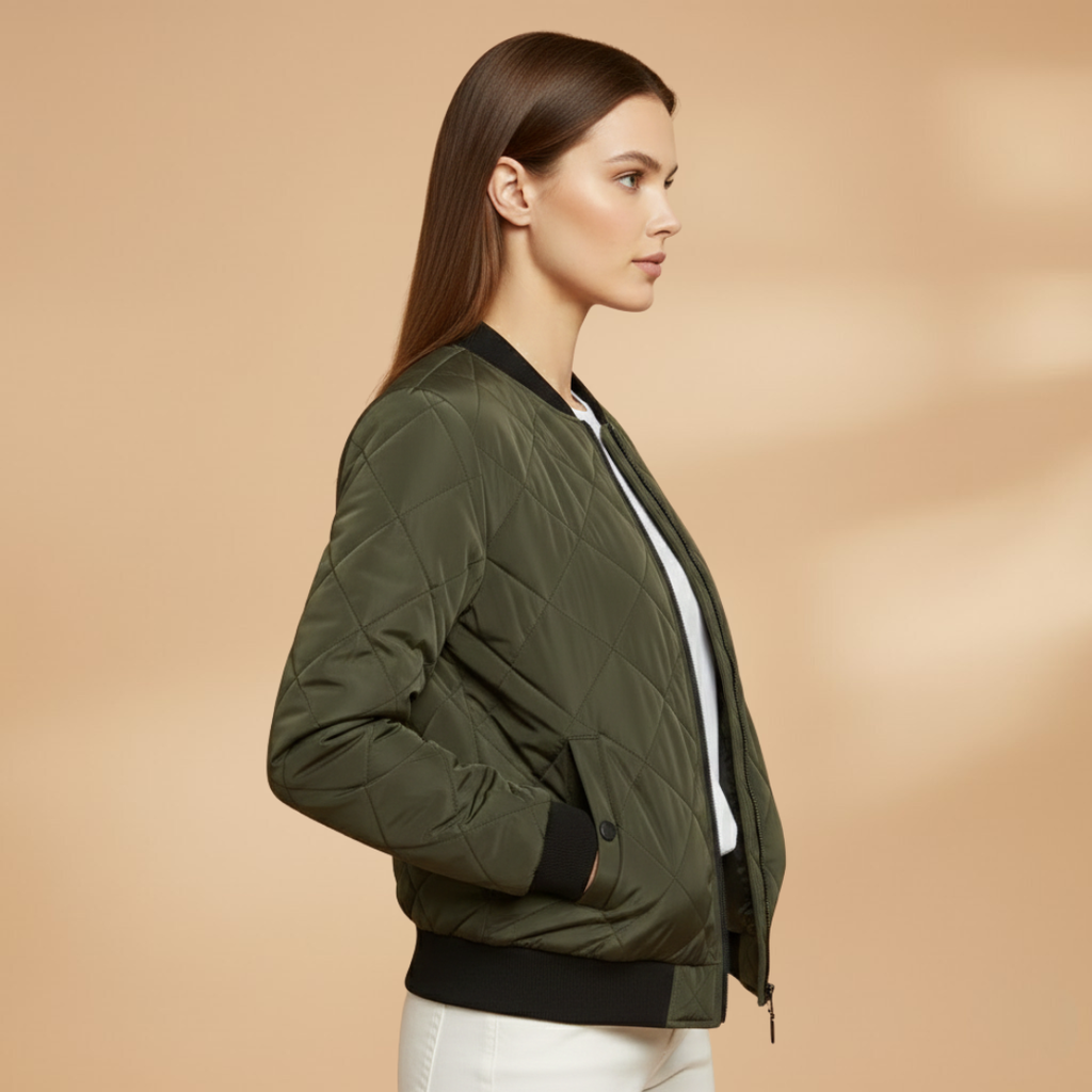Women’s Bomber Jacket with Padded Lining and Zip Closure