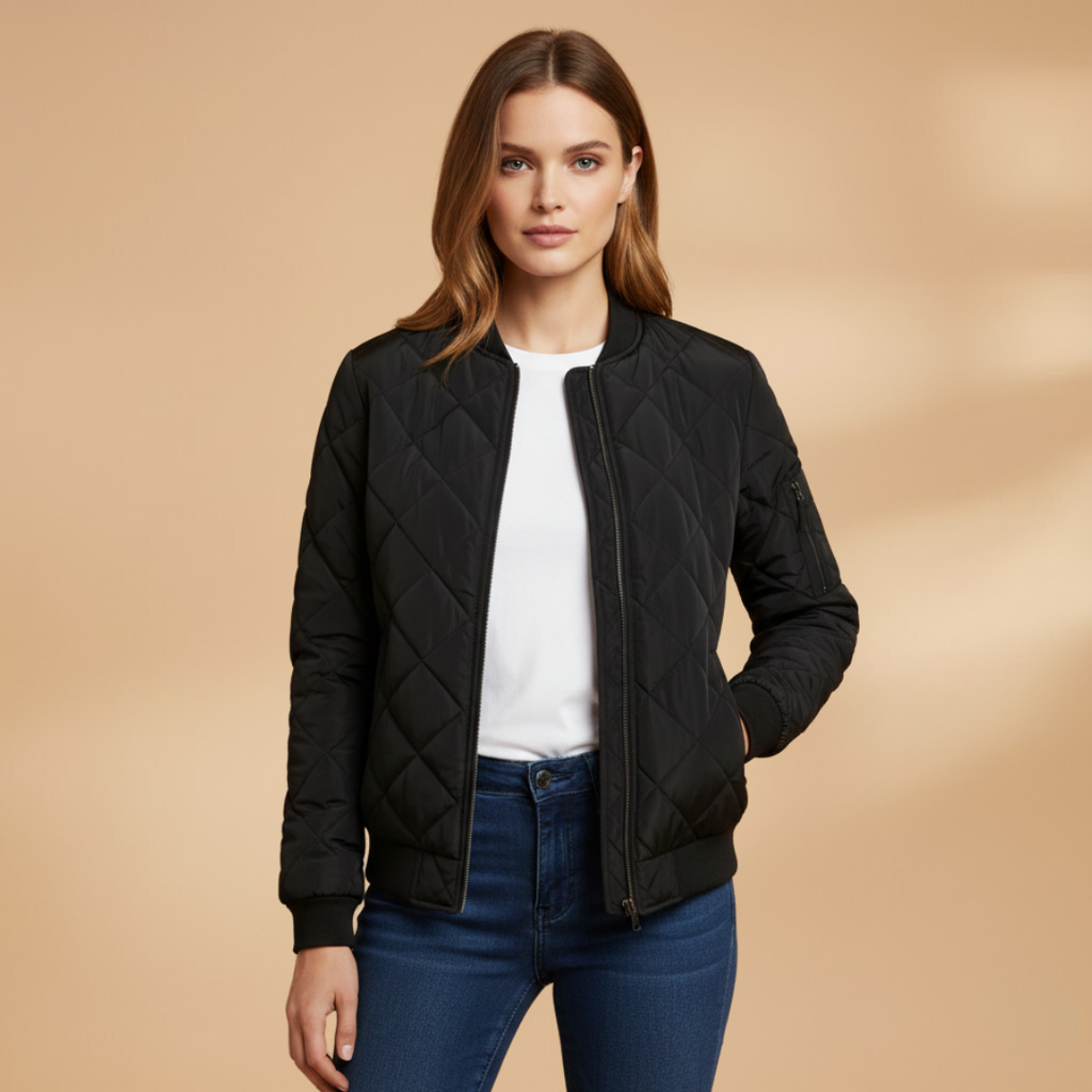Women’s Bomber Jacket with Padded Lining and Zip Closure