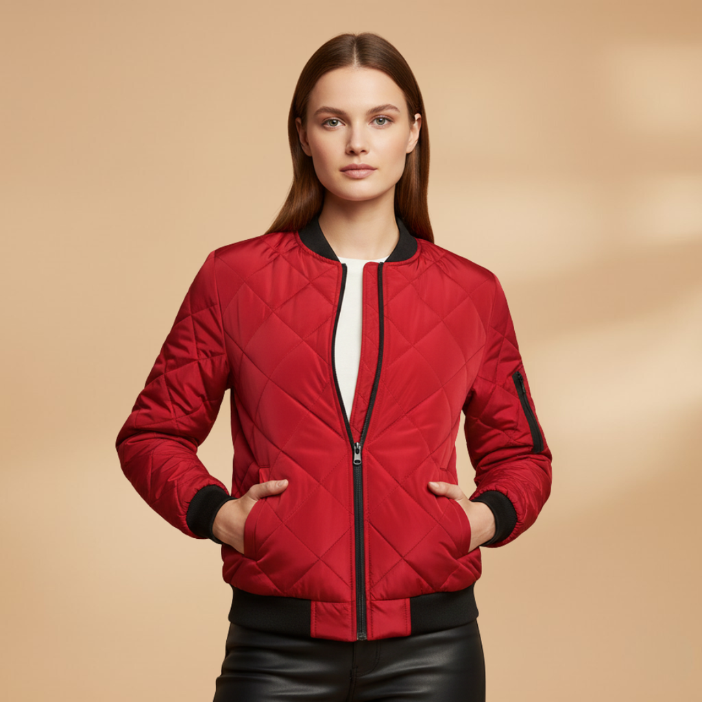 Women’s Bomber Jacket with Padded Lining and Zip Closure