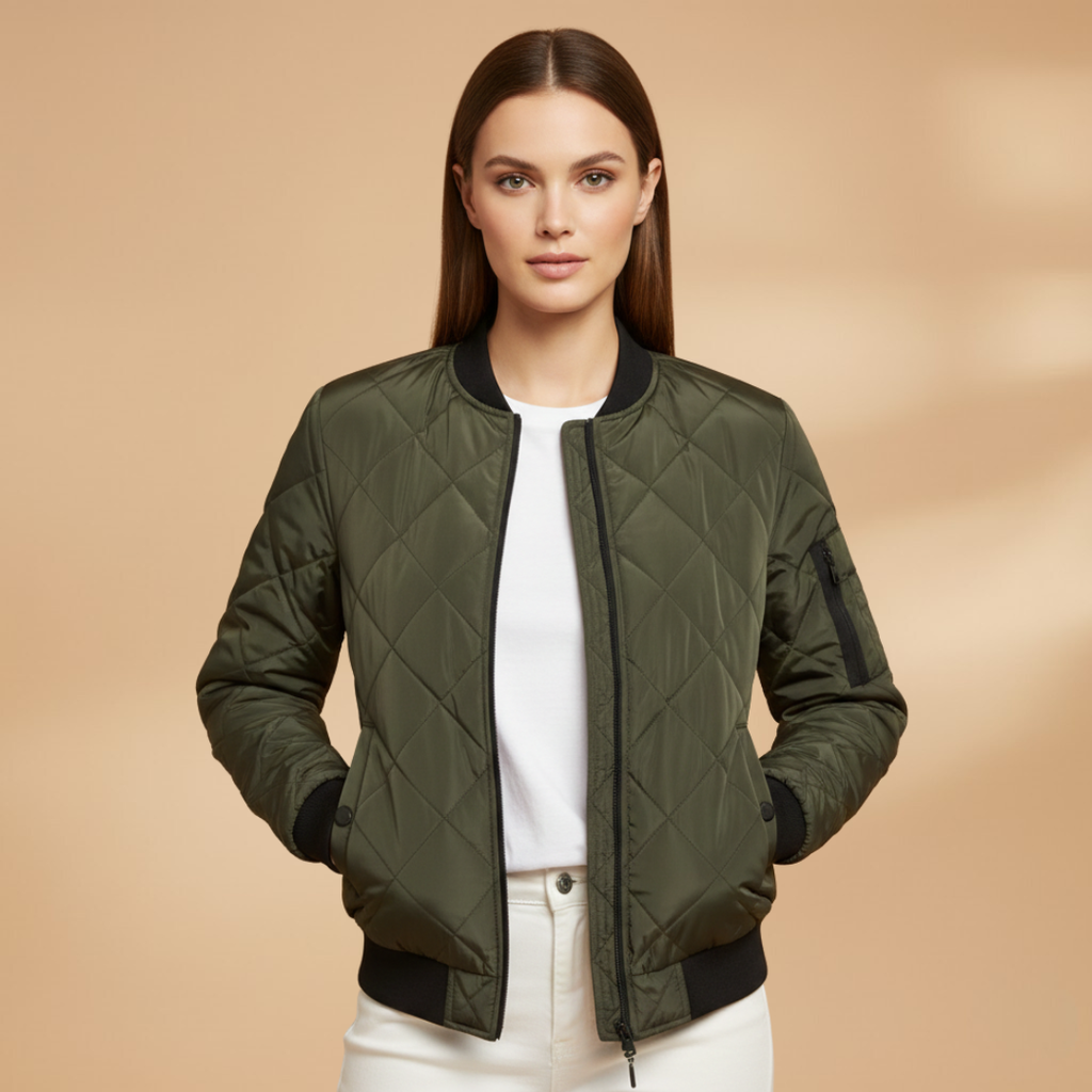 Women’s Bomber Jacket with Padded Lining and Zip Closure