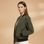 Women’s Bomber Jacket with Padded Lining and Zip Closure