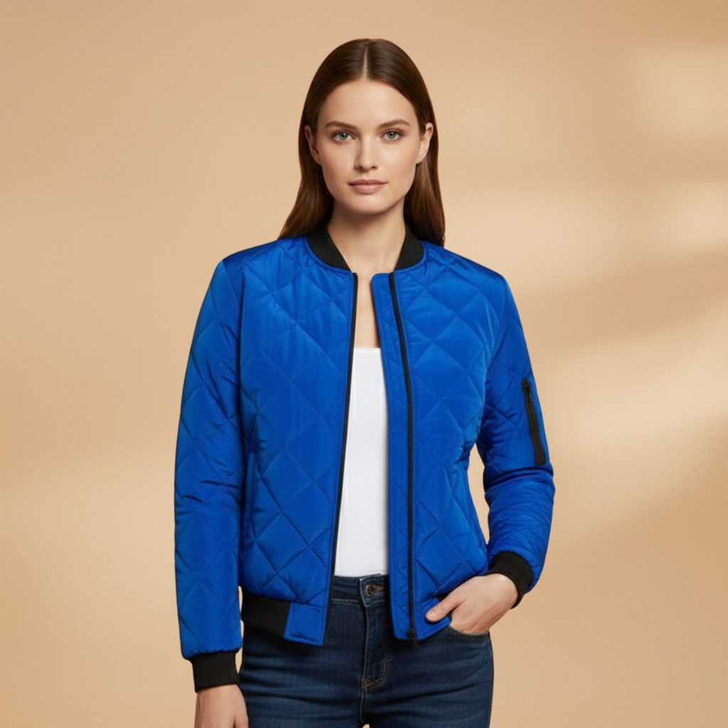 Women’s Bomber Jacket with Padded Lining and Zip Closure