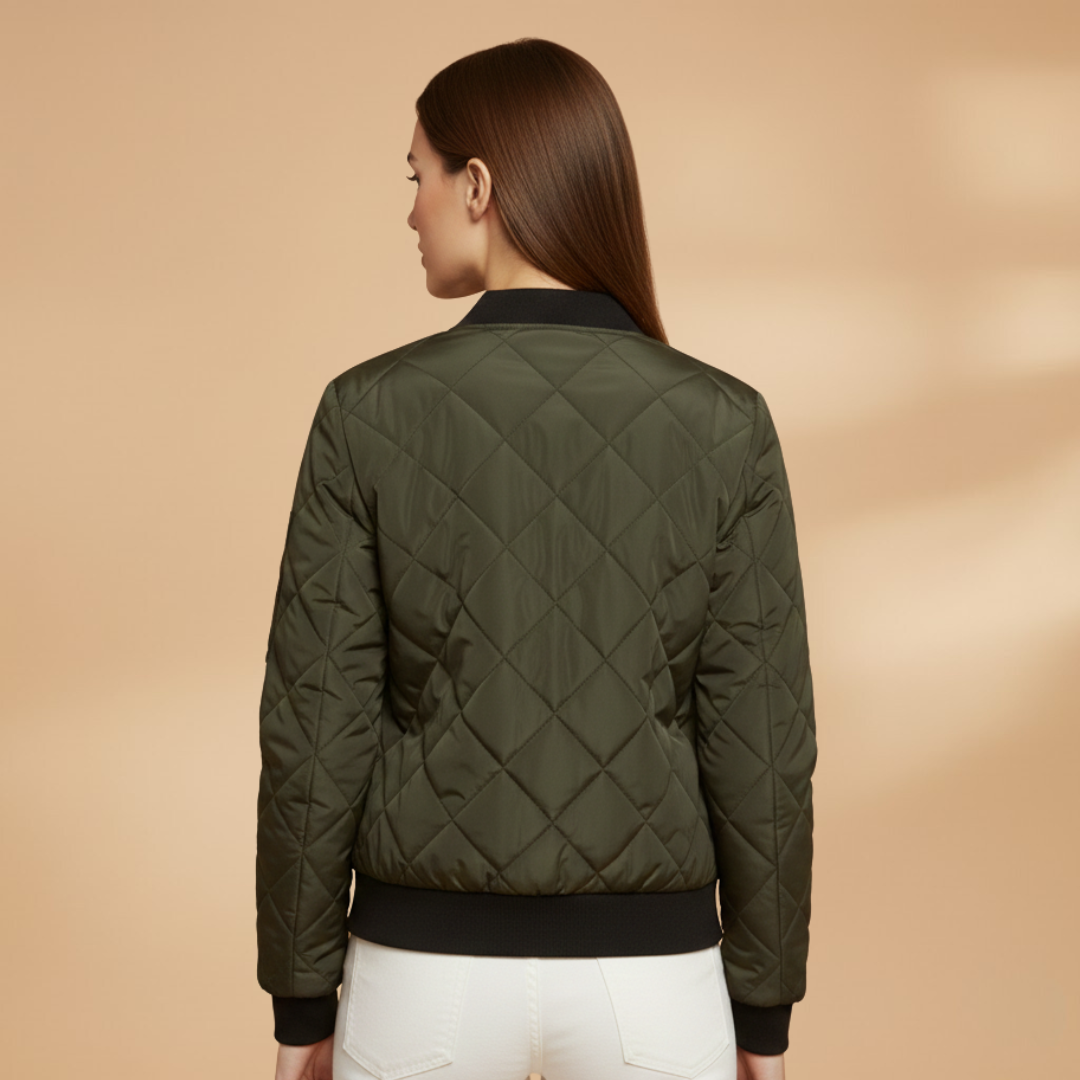 Women’s Bomber Jacket with Padded Lining and Zip Closure