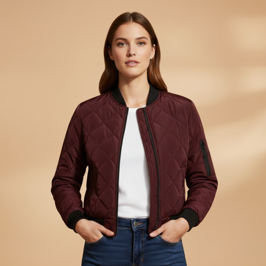 Women’s Bomber Jacket with Padded Lining and Zip Closure
