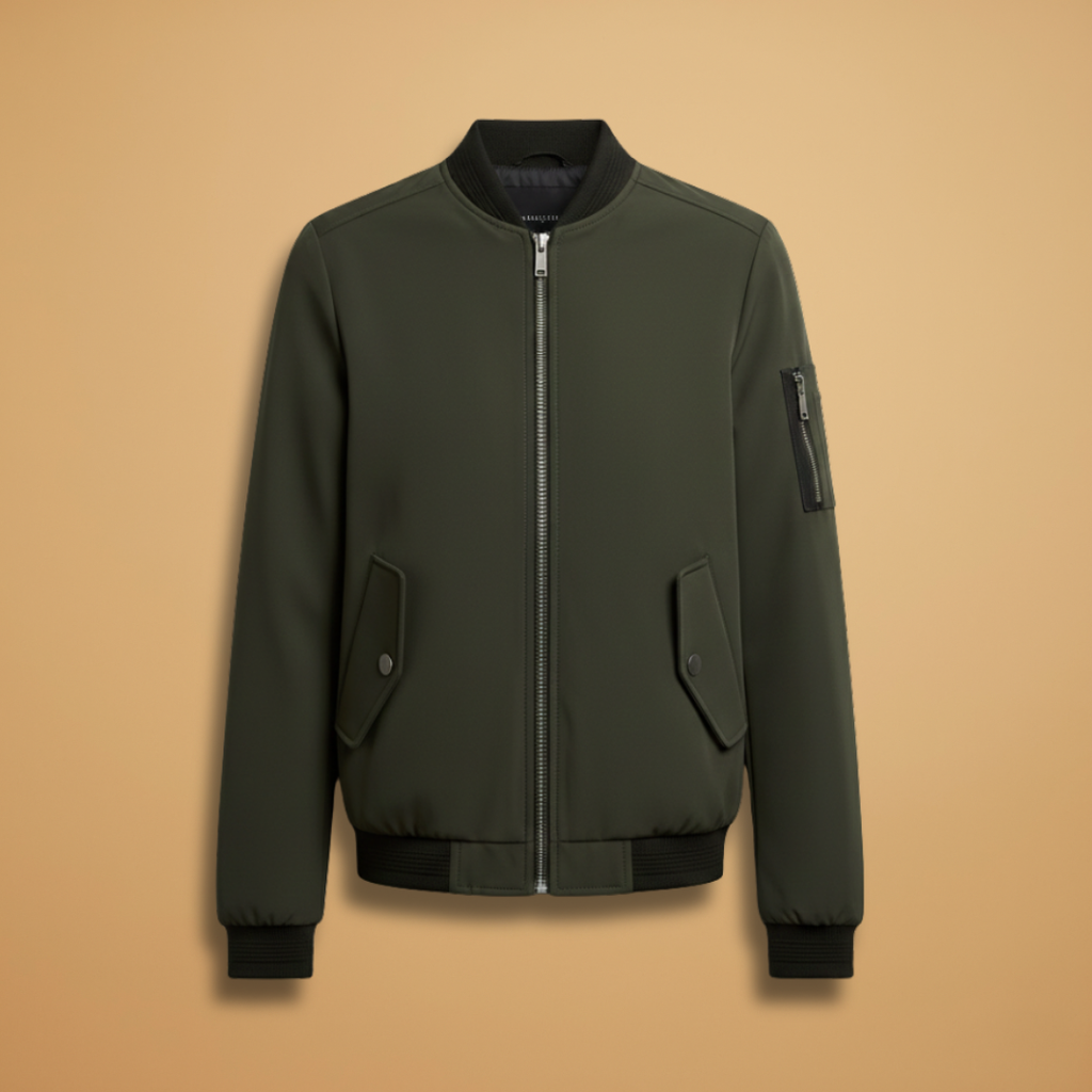 Women’s Bomber Jacket with Zip Closure and Multiple Pockets