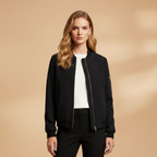 Women’s Bomber Jacket with Zip Closure and Multiple Pockets