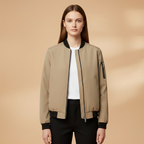 Women’s Bomber Jacket with Zip Closure and Multiple Pockets